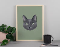 Blue Grey Cat Art Print
