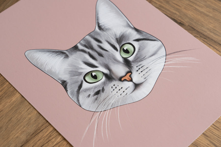 Grey Tabby Cat Art Print