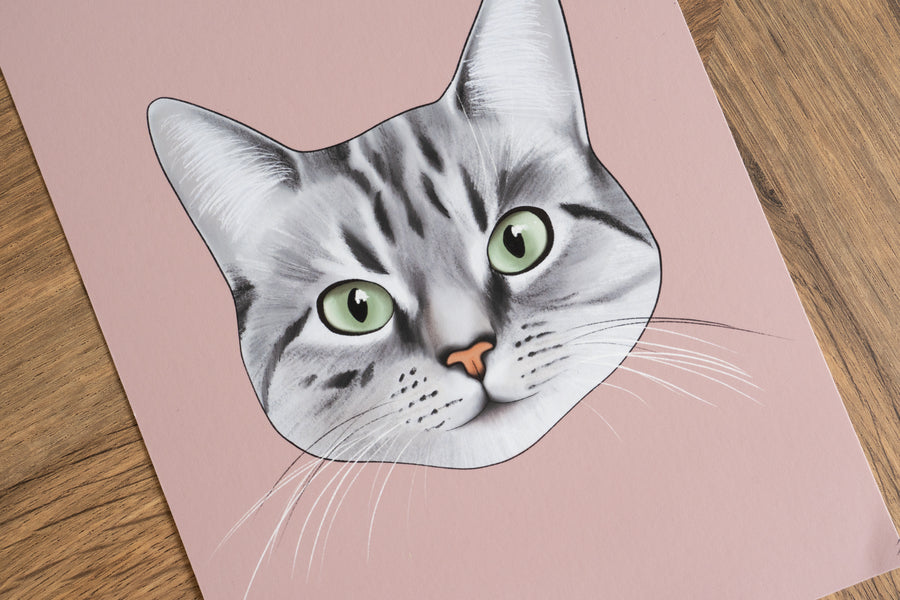 Grey Tabby Cat Art Print