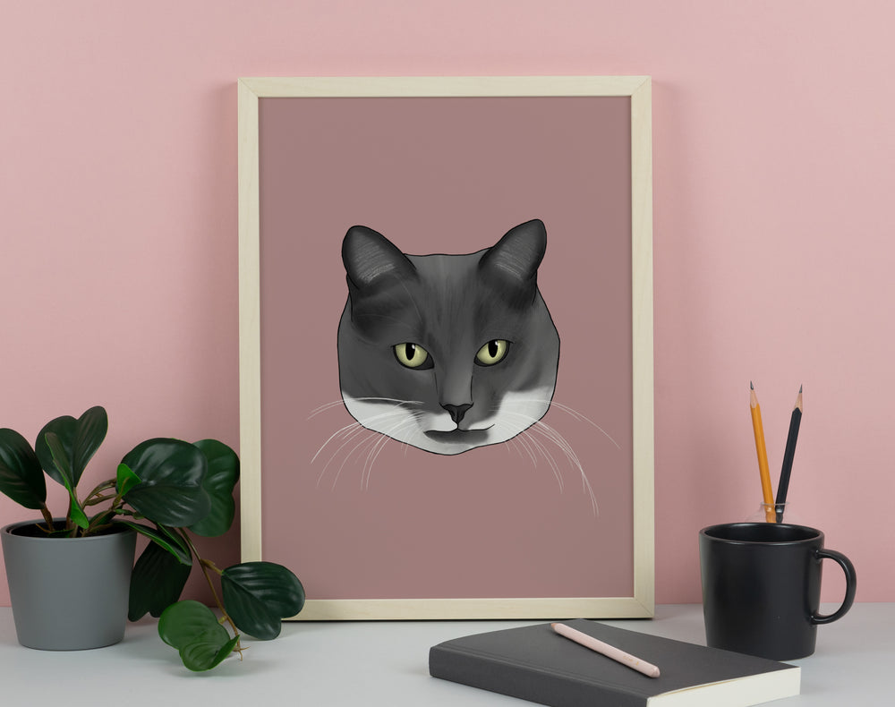 Grey and White Cat Art Print