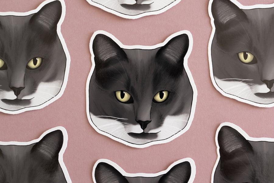 Grey & White Cat Sticker