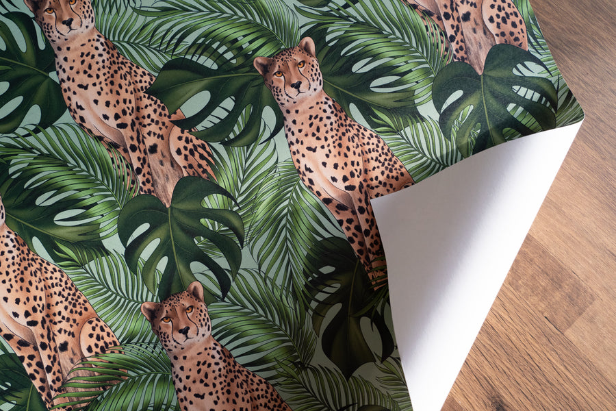 Cheetah and Leaves Wrapping Paper