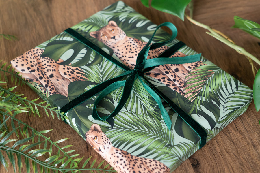 Cheetah and Leaves Wrapping Paper
