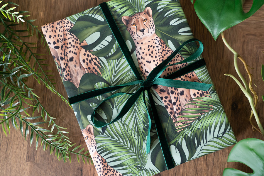 Cheetah and Leaves Wrapping Paper