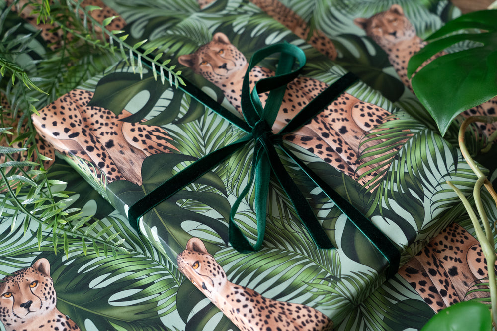 Cheetah and Leaves Wrapping Paper