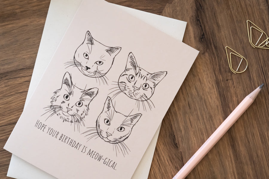 Meow-gical Birthday Sketchy Cat Card