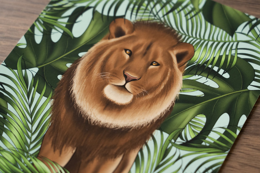 Lion and Leaves Art Print