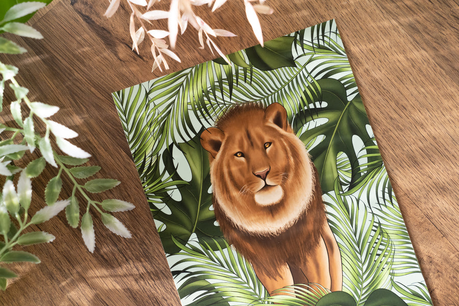Lion and Leaves Art Print