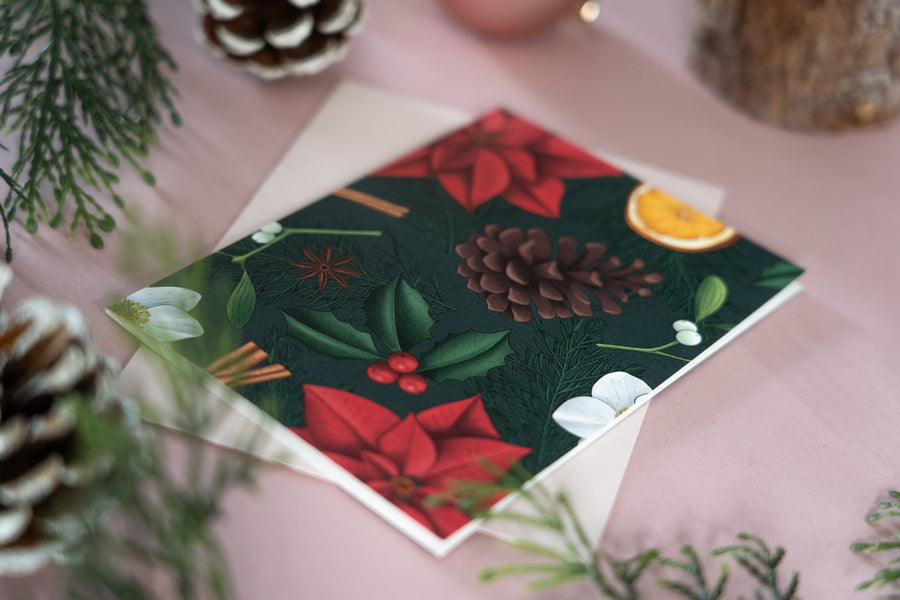 Botanical Christmas Green Card