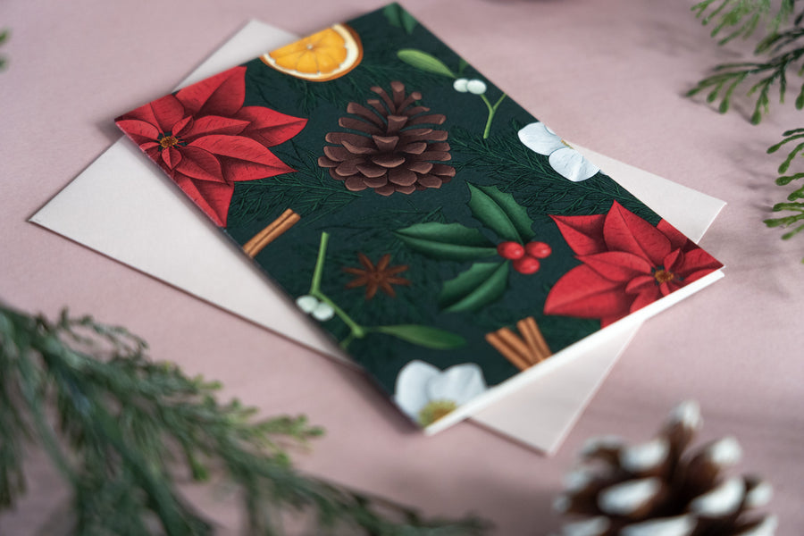 Botanical Christmas Green Card
