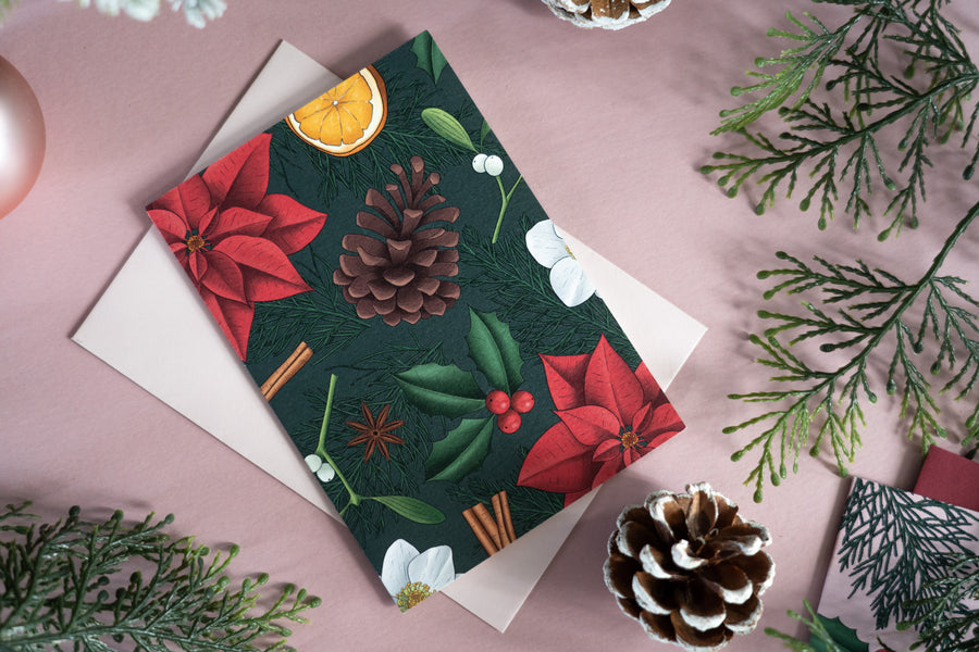 Botanical Christmas Green Card