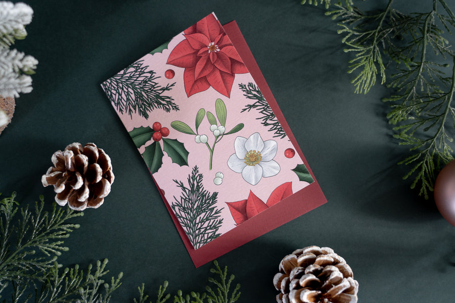 Botanical Christmas Pink Card