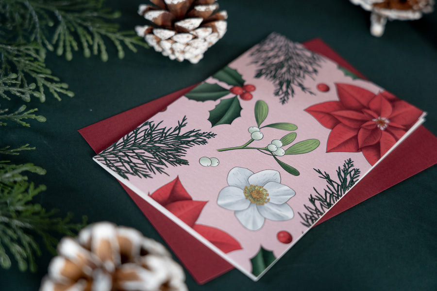 Botanical Christmas Pink Card