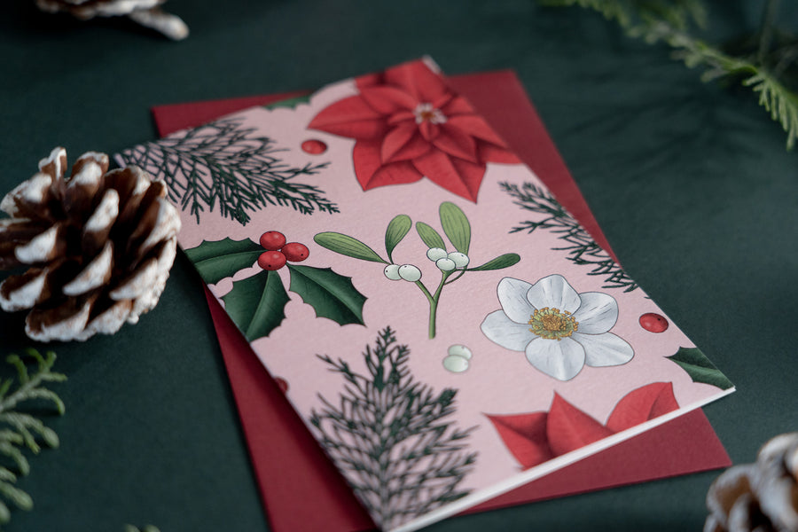 Botanical Christmas Pink Card