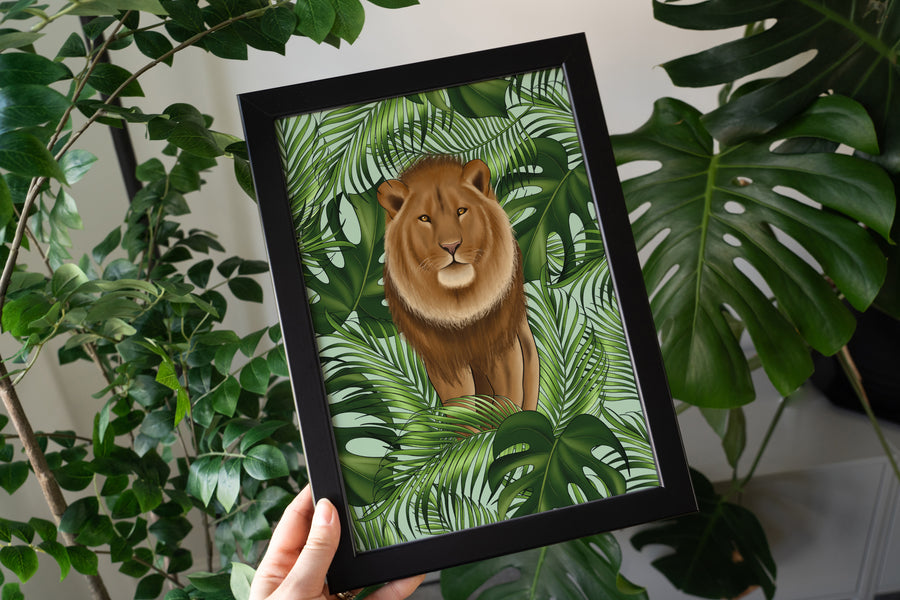 Lion and Leaves Art Print