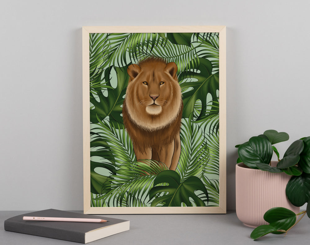 Lion and Leaves Art Print