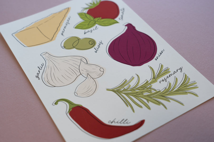 Pasta Ingredients Minimal Art Print