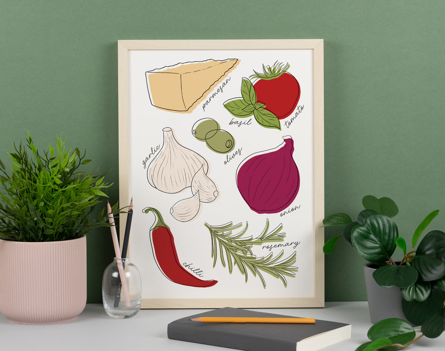 Pasta Ingredients Minimal Art Print