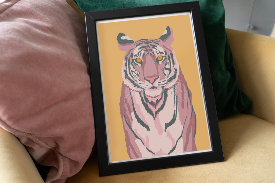 Pink & Yellow Tiger Art Print
