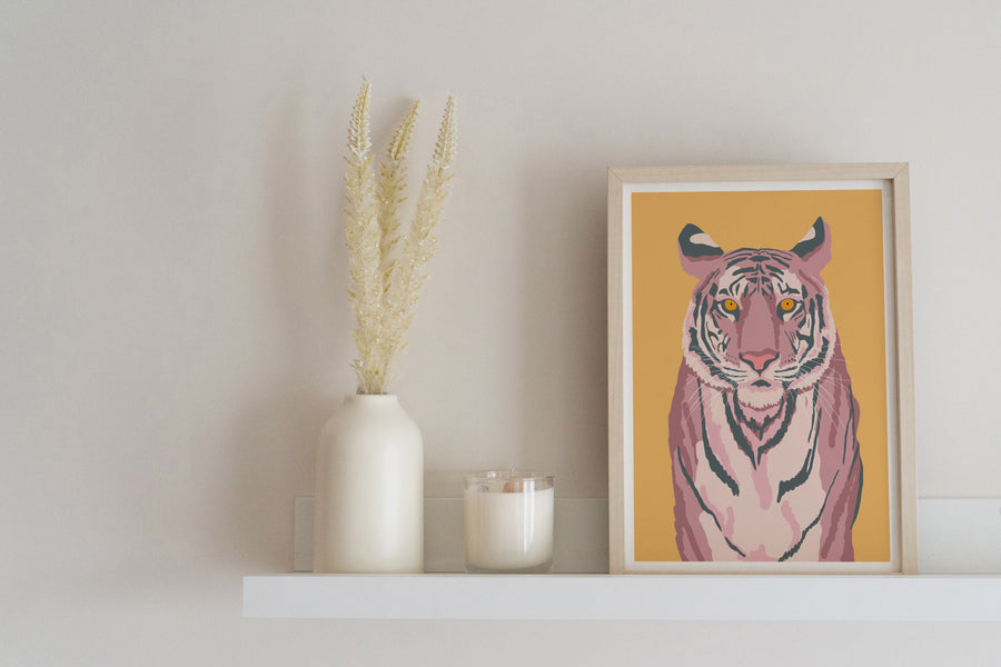 Pink & Yellow Tiger Art Print