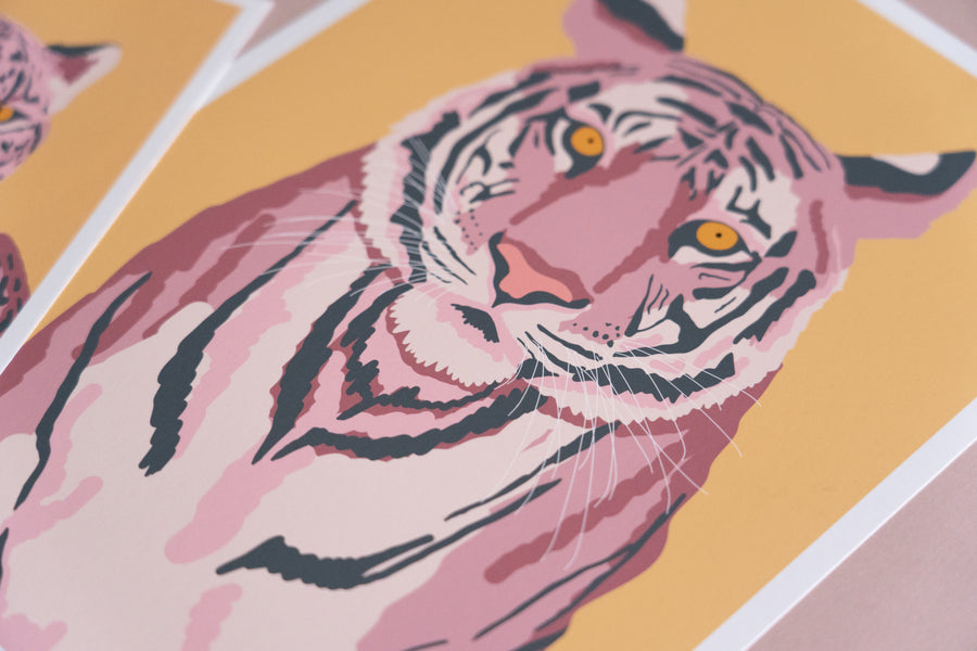 Pink & Yellow Tiger Art Print
