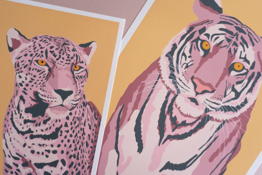 Pink & Yellow Tiger Art Print