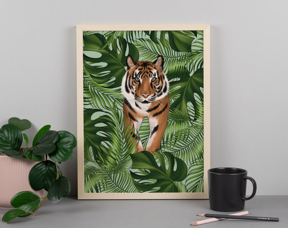 Tiger and Leaves Art Print