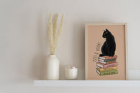 Cat and Books Art Print