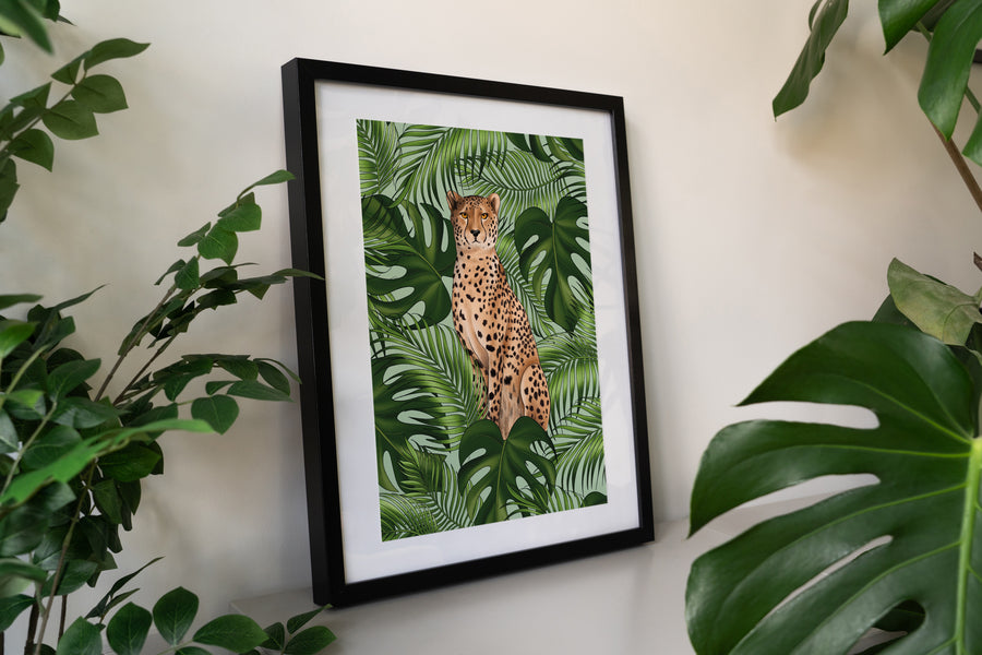 Cheetah and Leaves Print