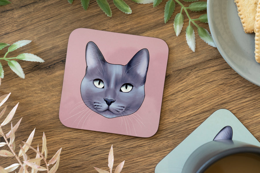 Blue Grey Cat Coaster