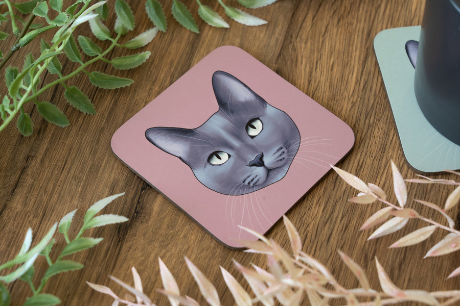 Blue Grey Cat Coaster