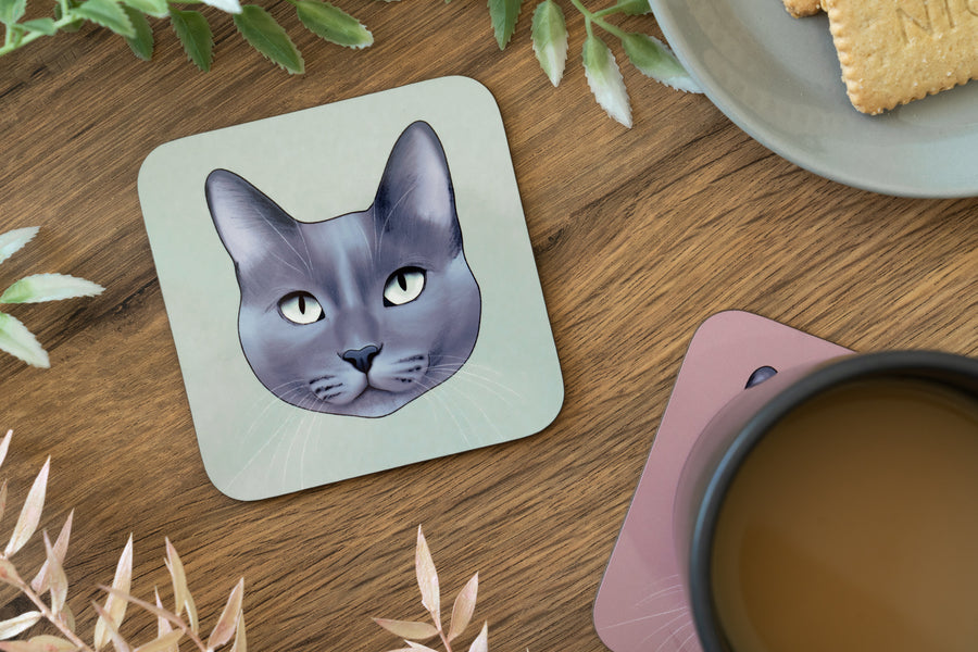 Blue Grey Cat Coaster