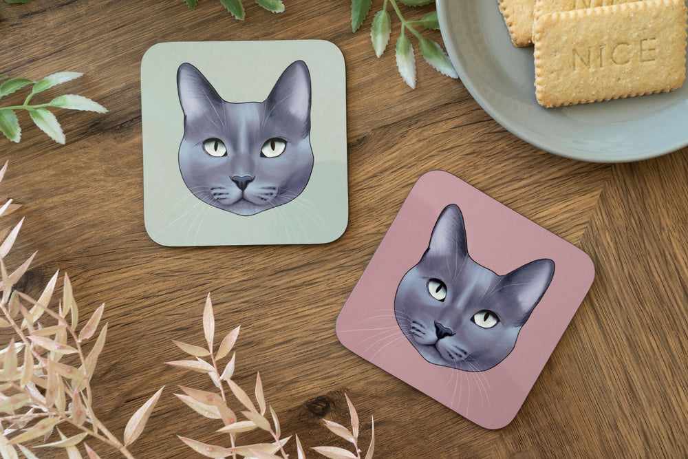 Blue Grey Cat Coaster