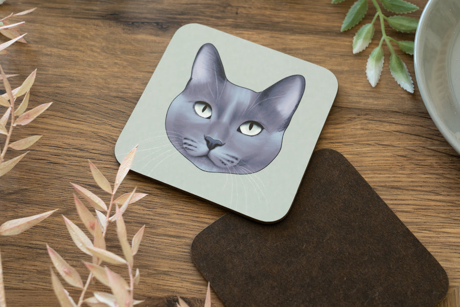 Blue Grey Cat Coaster