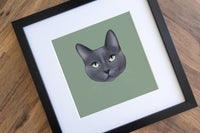 Blue Grey Cat Print