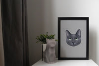 Blue Grey Cat Print