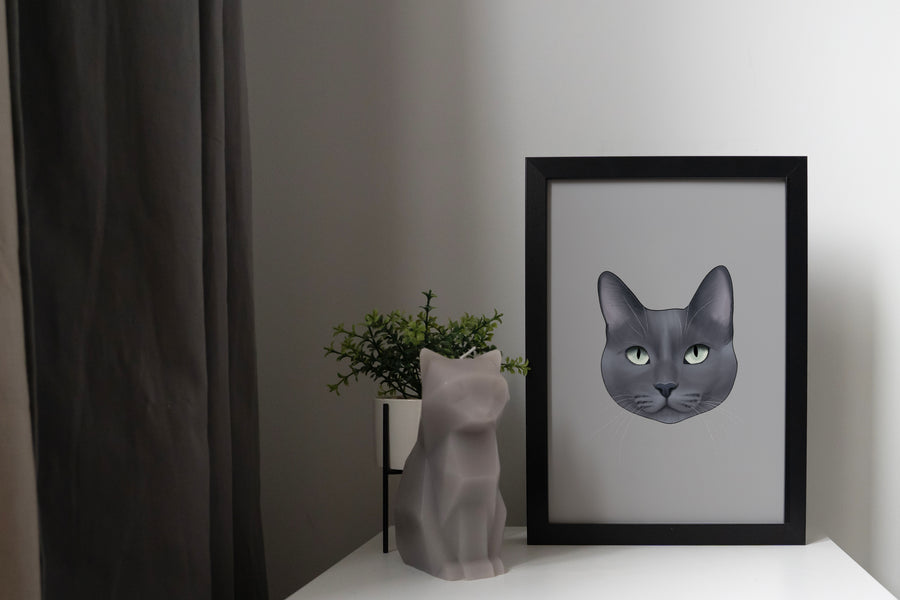 Blue Grey Cat Print