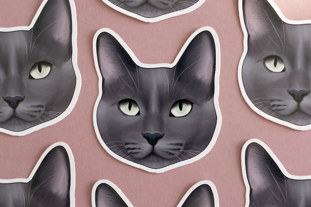 Blue Grey Cat Sticker