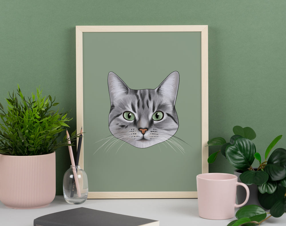 Grey Tabby Cat Print