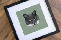 Grey and White Cat Print