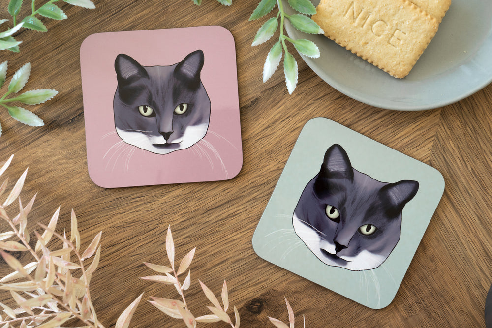 Grey & White Cat Coaster