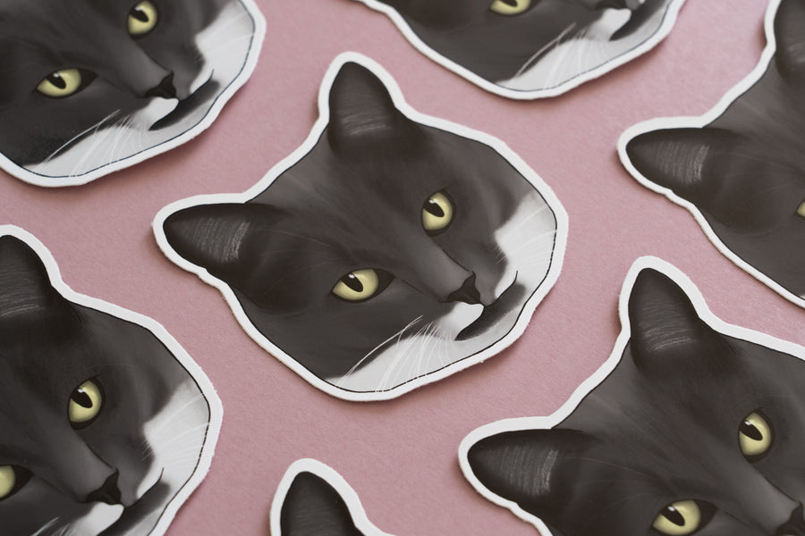 Grey & White Cat Sticker