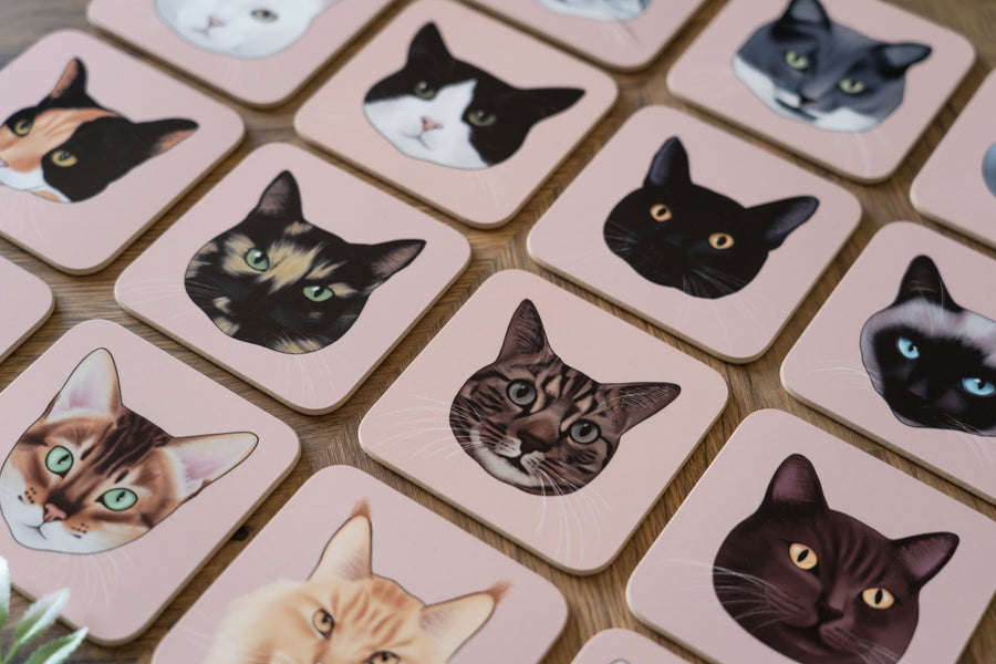 Cat Face Coasters Neutral