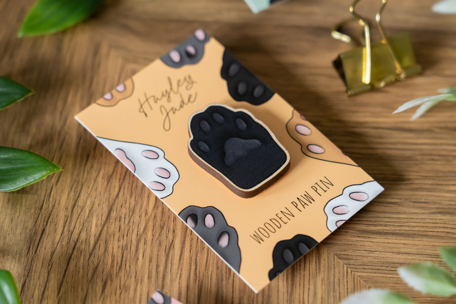 Black Cat Paw Wooden Pin