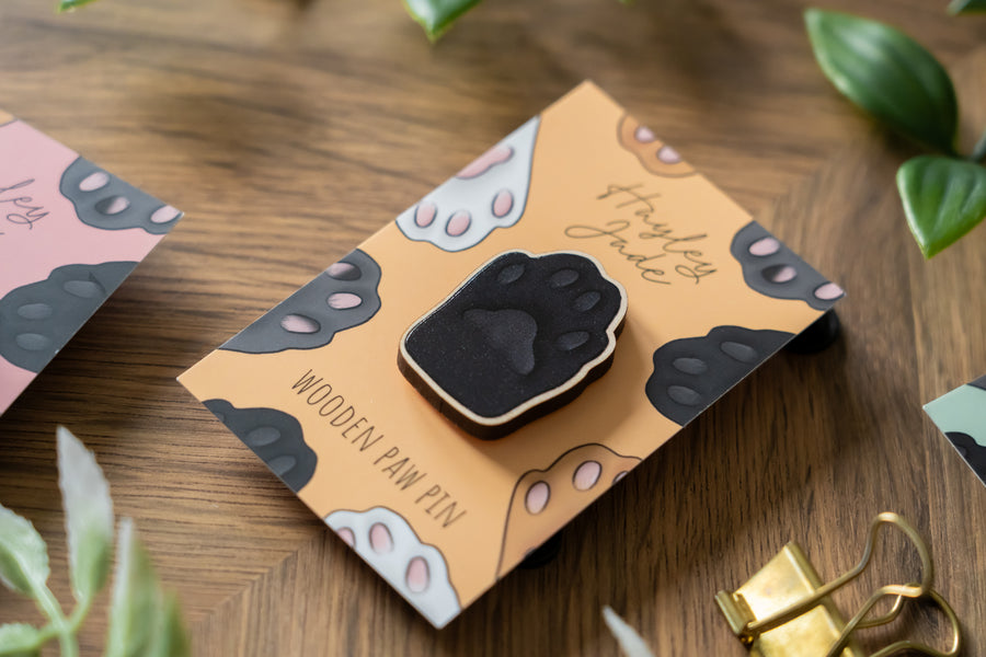 Black Cat Paw Wooden Pin