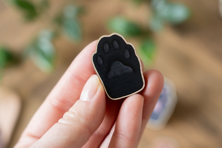 Black Cat Paw Wooden Pin