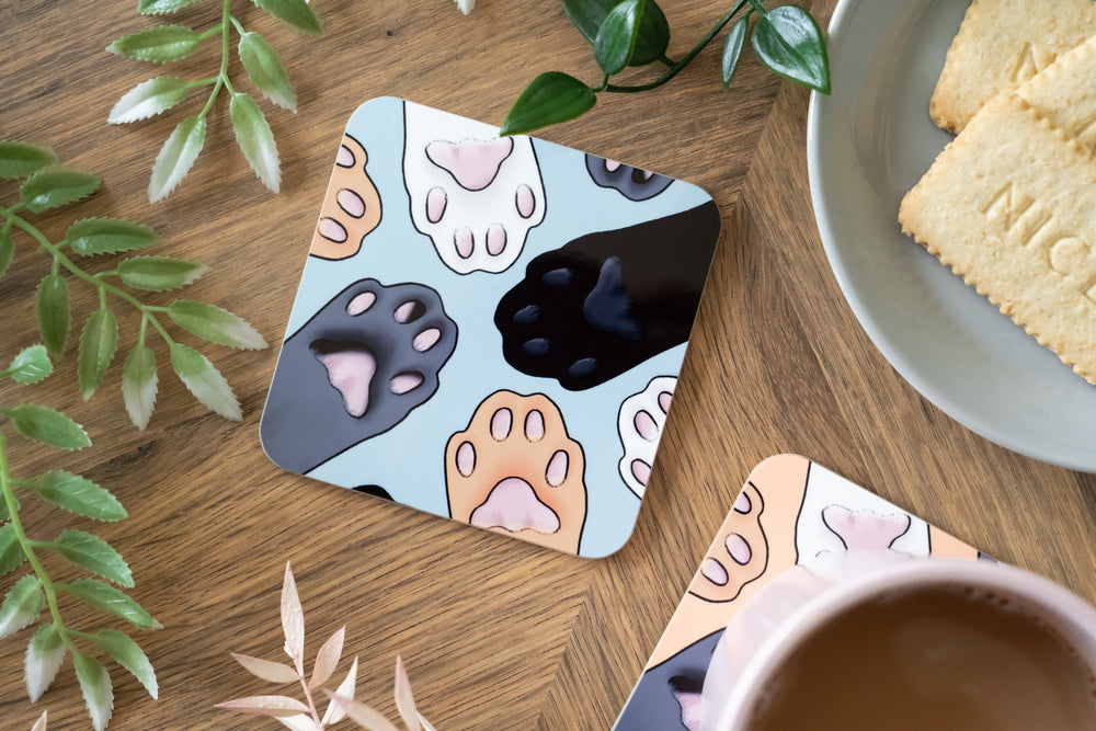Cat Paws Blue Coaster