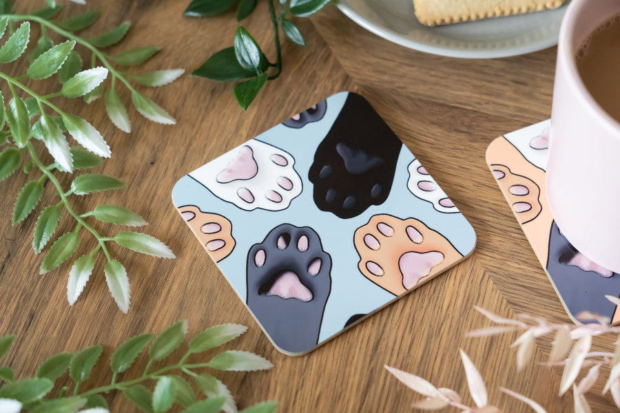 Cat Paws Blue Coaster