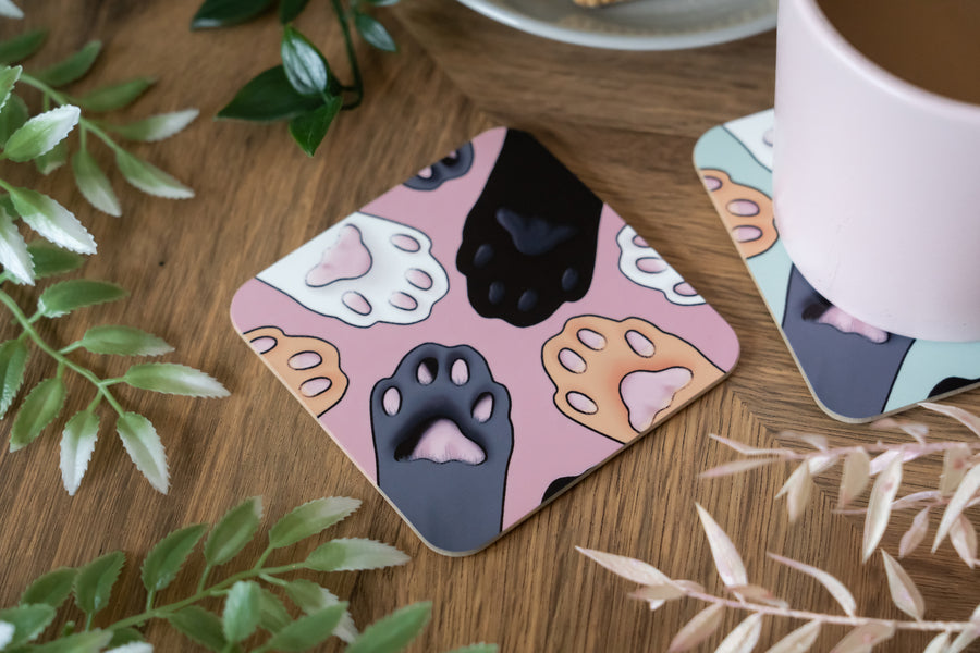 Cat Paws Pink Coaster