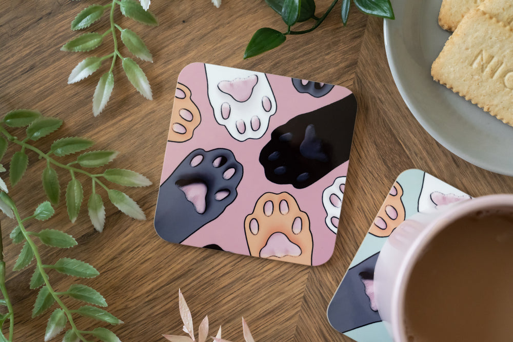 Cat Paws Pink Coaster